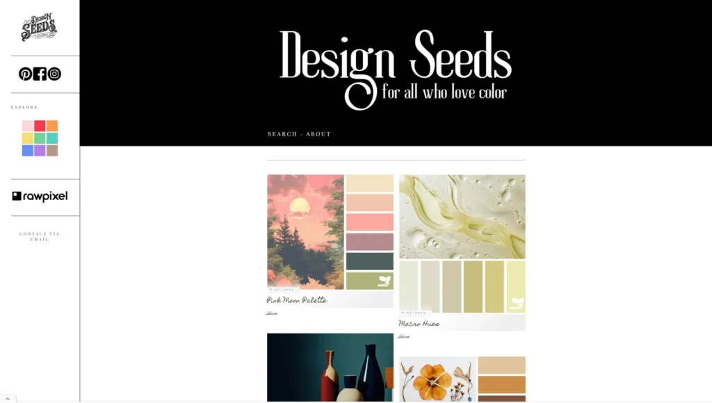 컬러 배색, 색 조합 사이트 추천 - Design Seeds 사이트 메인